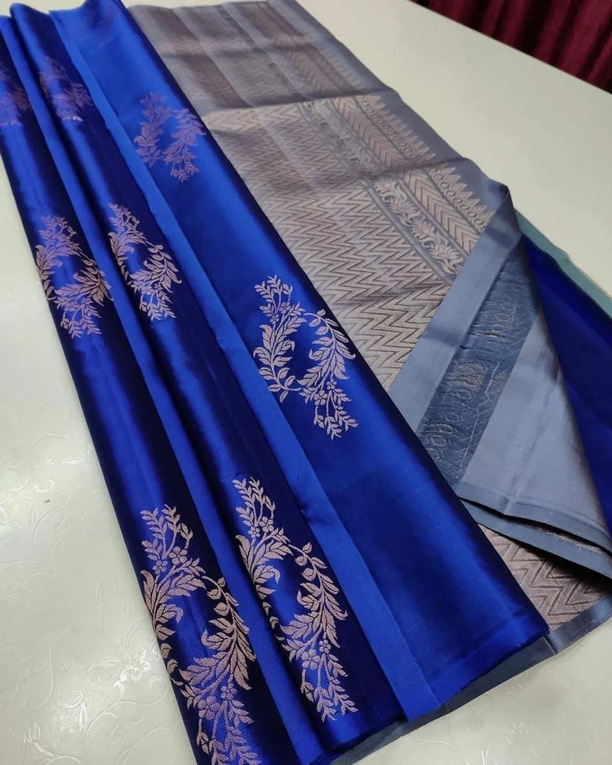 Blue Printed Kanjivaram Silk Saree with Saree Cover